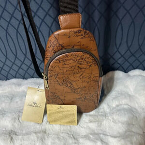 Patricia Nash Marisol European Map Leather Sling Bag Riot Rust NWT
